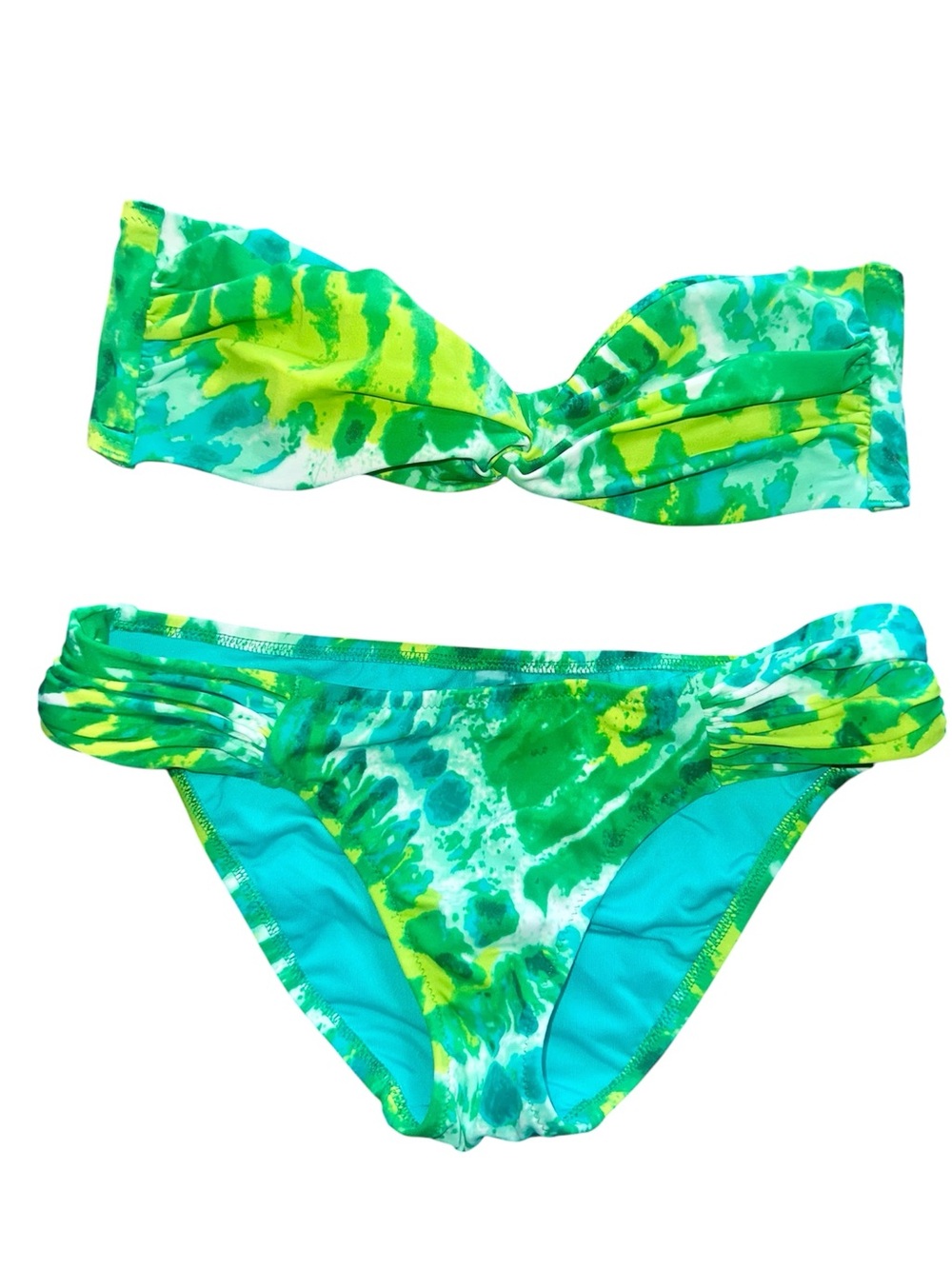 Victoria’s Secret Green Tie Dye Padded Strapless Bandeau Bikini Set!